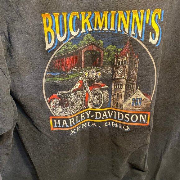 Mens Size 2XL Black Pocket Harley Davidson T-Shirt Buckminn's Xenia Ohio - Picture 1 of 4